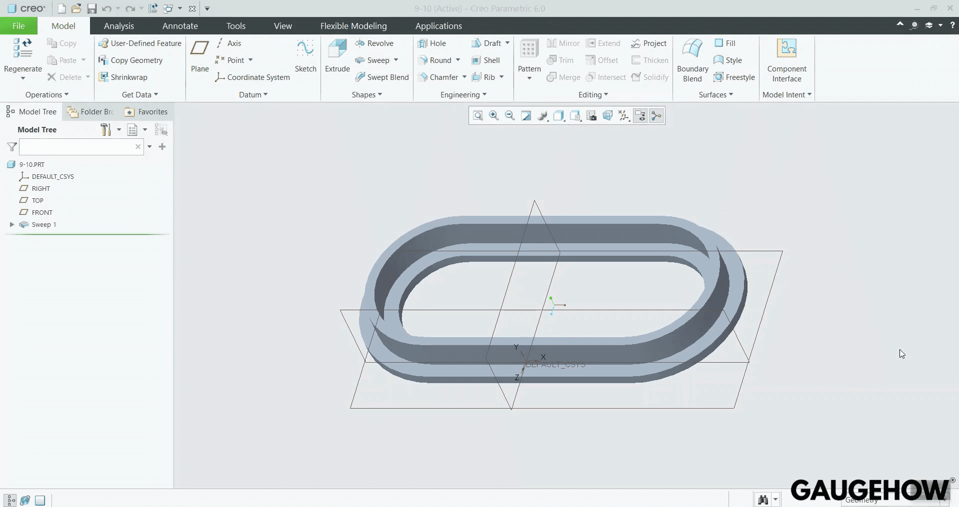 Creo Parametric sweep feature on oval profile