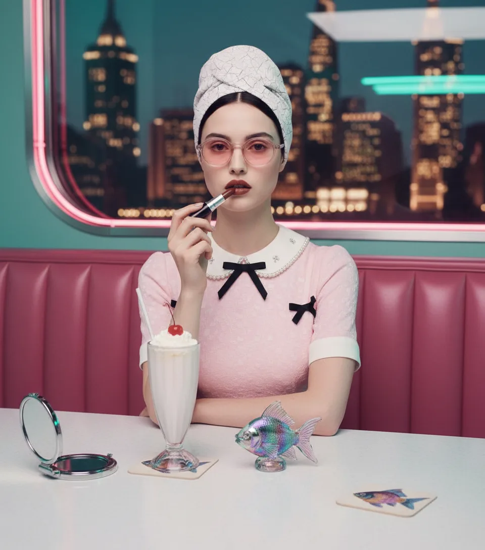 scene4-ai product photography-lipstick campaign creation-high fashion model in a surreal setting-9