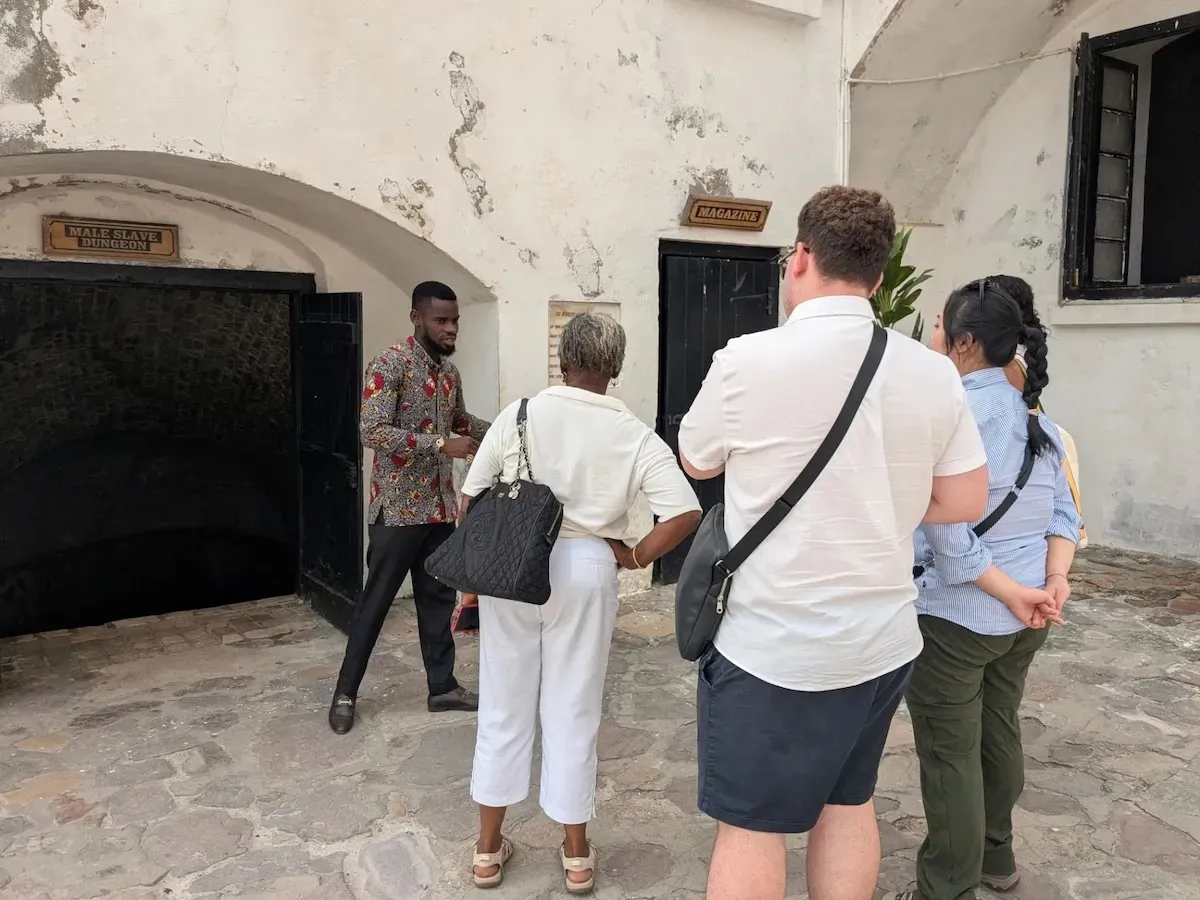 Guided tour through Cape Coast Castle’s historic slave dungeons.