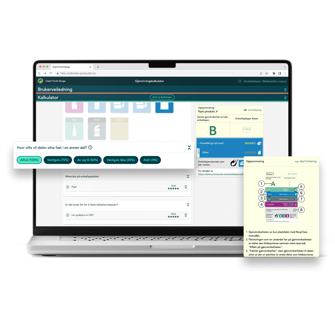 Digital recycling decision-support tool with real-time impact analysis and packaging assessment features