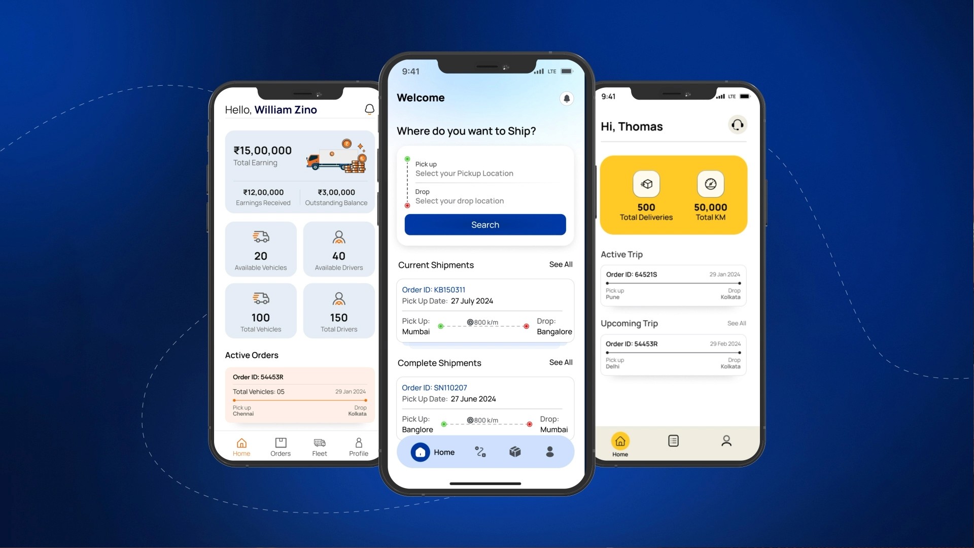Three vibrant posters feature close-up images of orange, kiwi, and pomegranate. They each say "Find your flavor" with a free offer, set against orange, green, and red backgrounds.