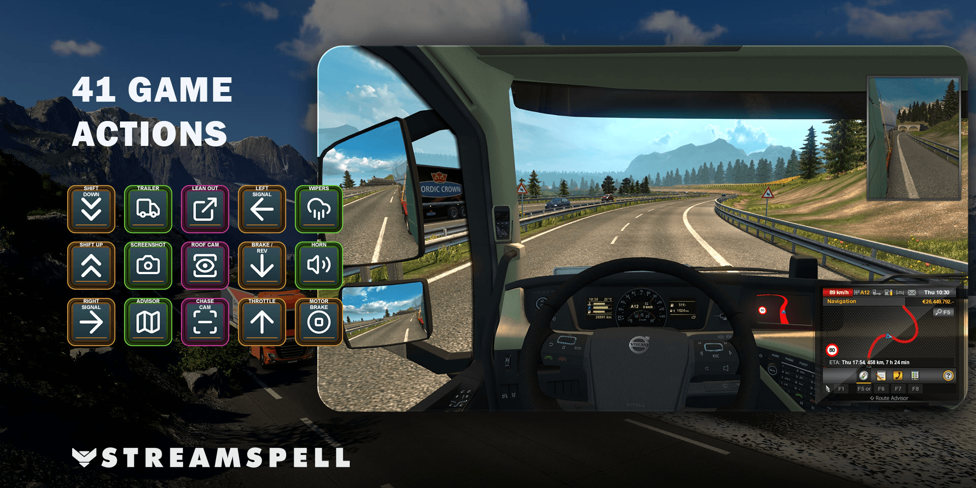 Euro Truck Simulator 2 gameplay and selected control icons in the updated product preview
