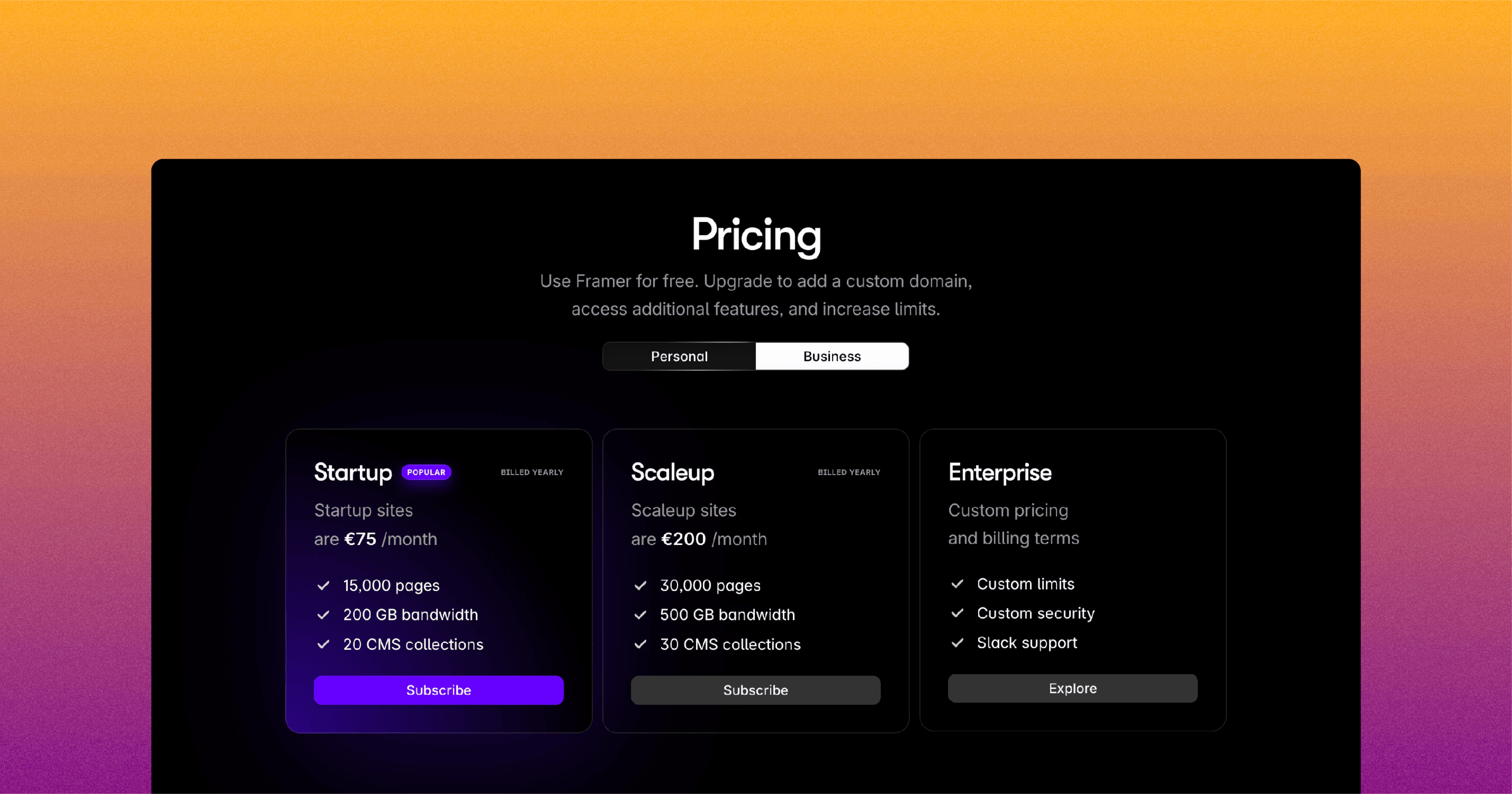 Framer Pricing Plan