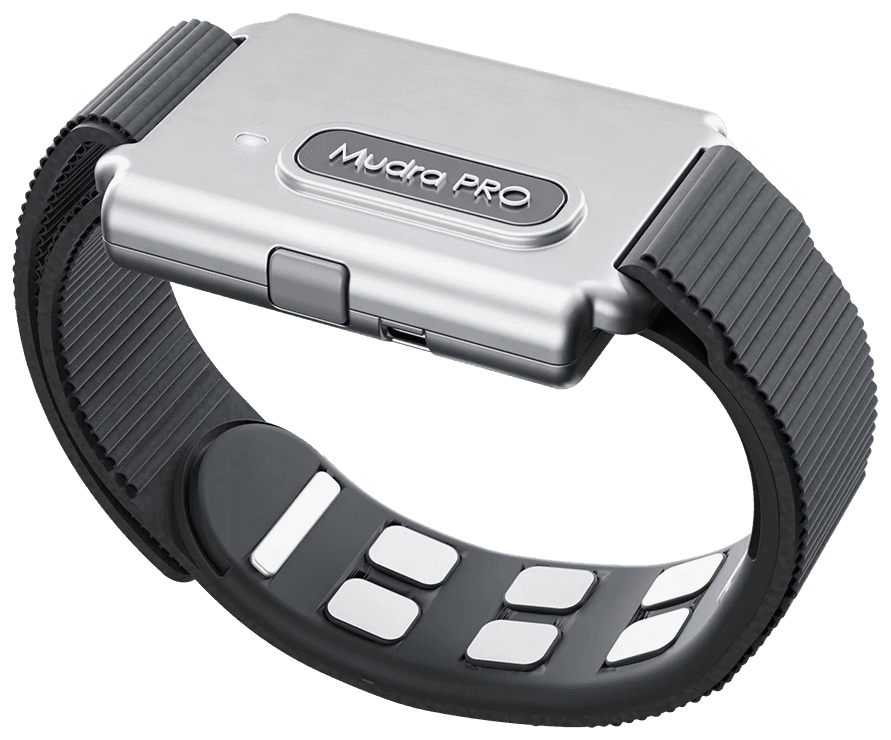 Mudra Pro neural wristband with EMG sensor pads on the inner strap