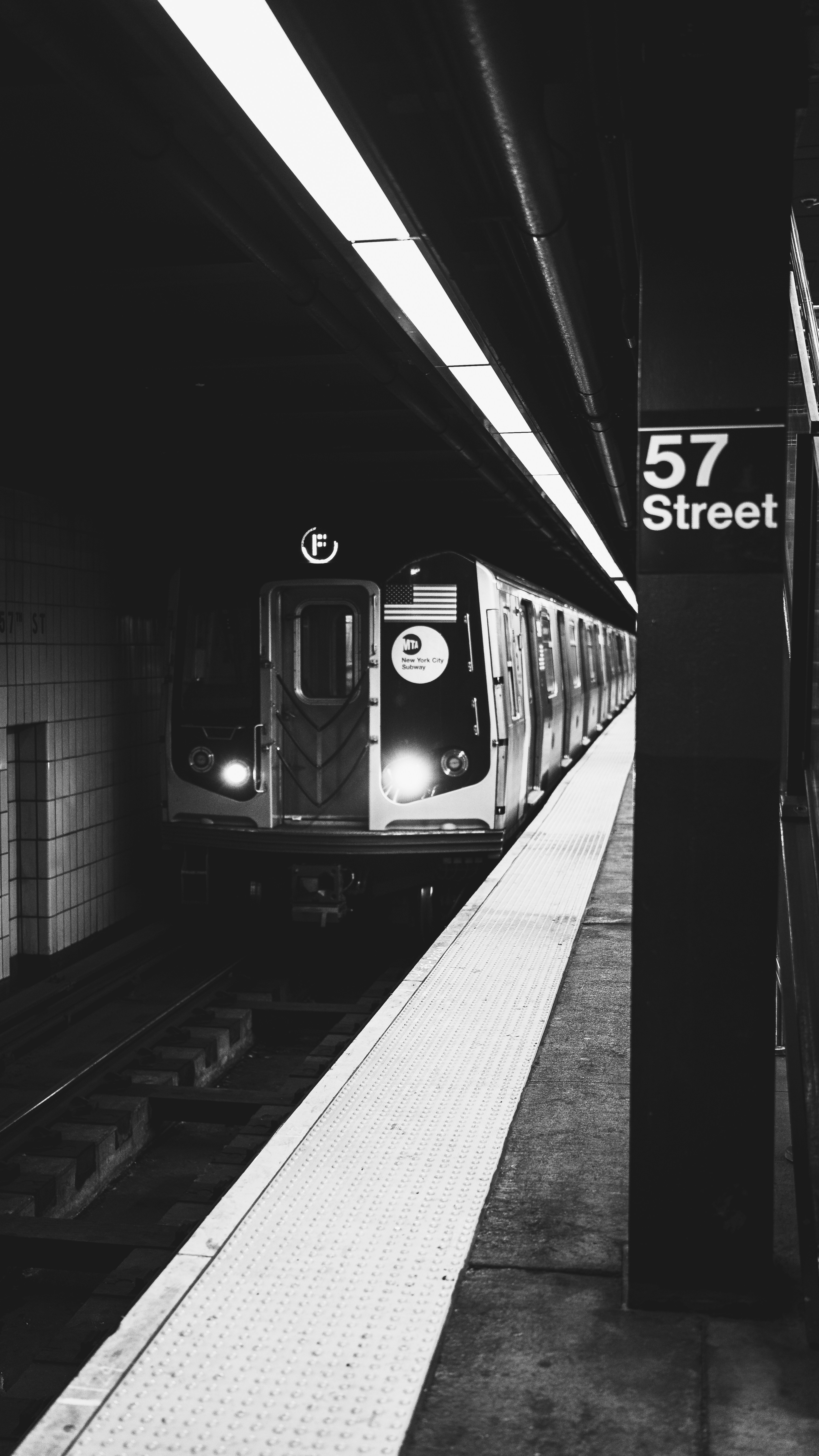 Train arriving at 57th street subway station