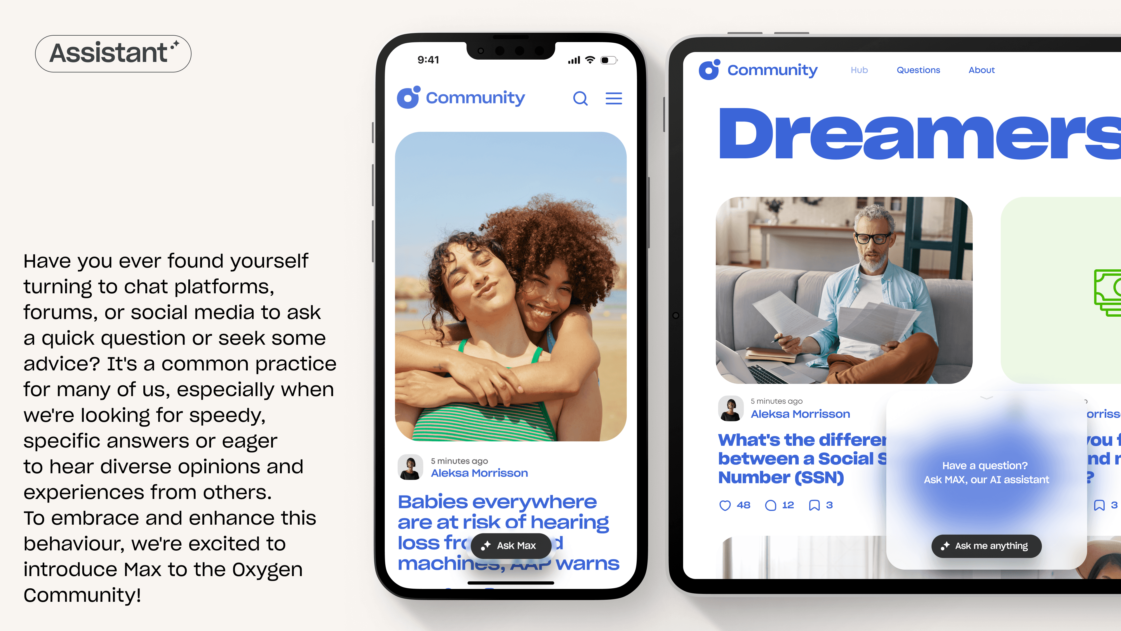 Oxygen Community Magazine's mobile and desktop screen with built-in artificial intelligence for concise article content, answers to questions, smart search, and easier navigation of content and the magazine