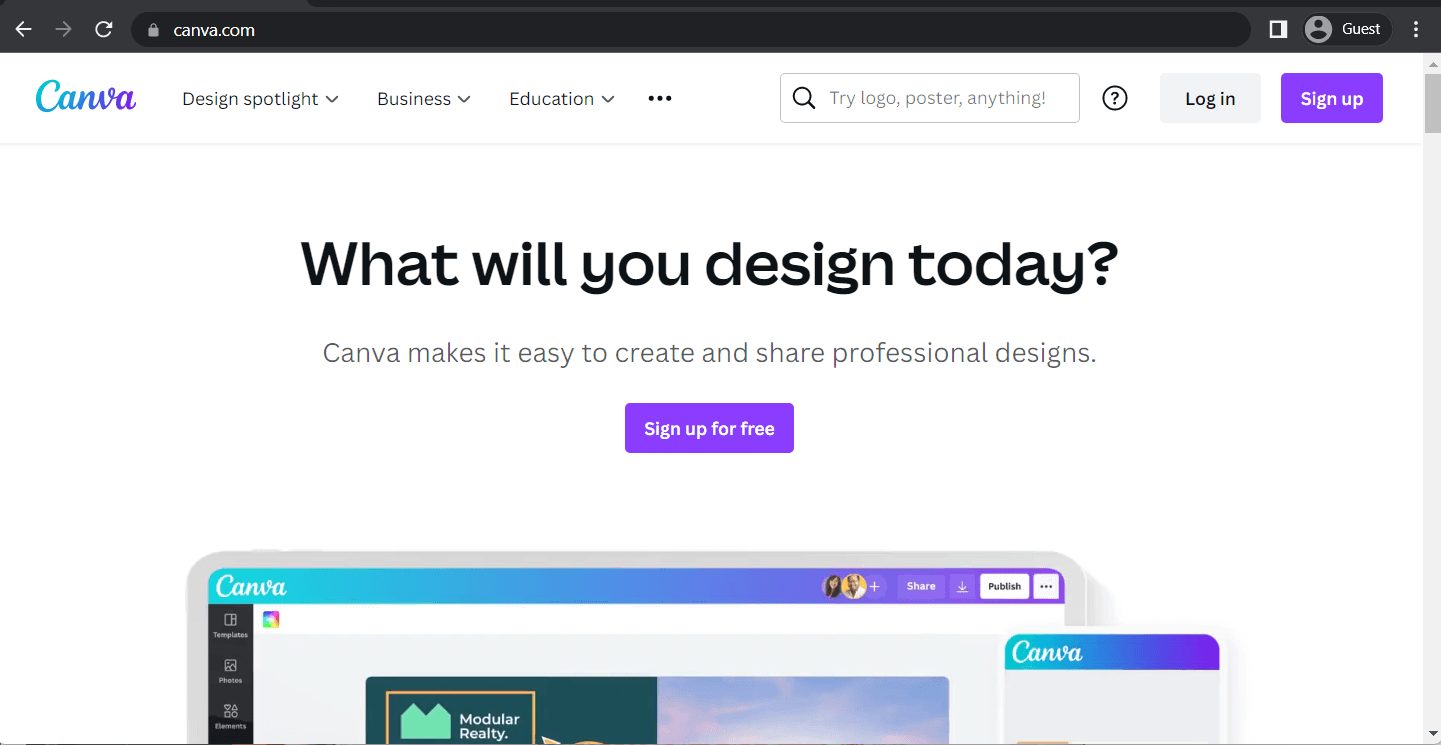 canva landing page