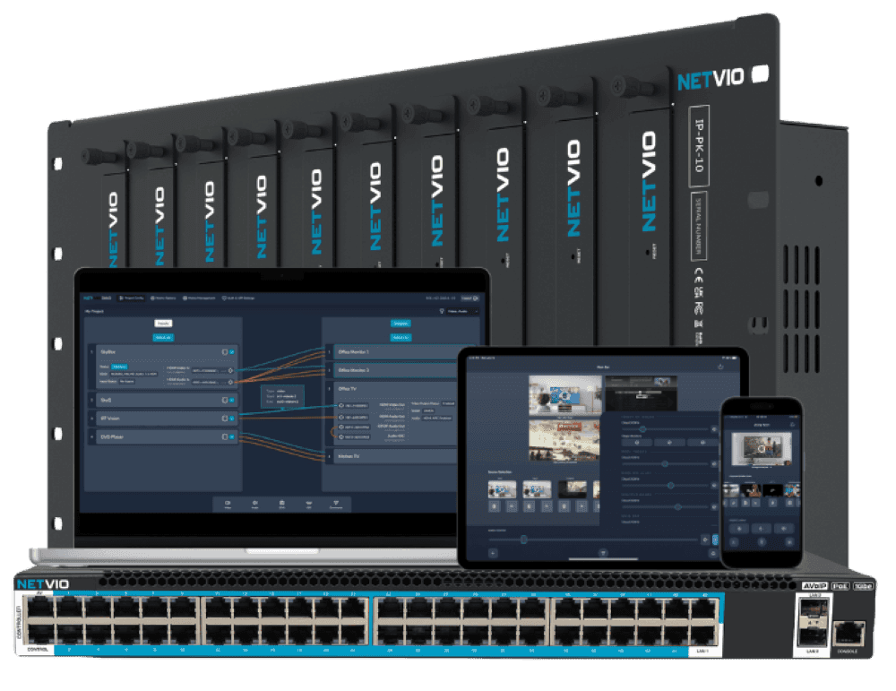 NETVIO AV control devices, laptop, tablet and smartphone