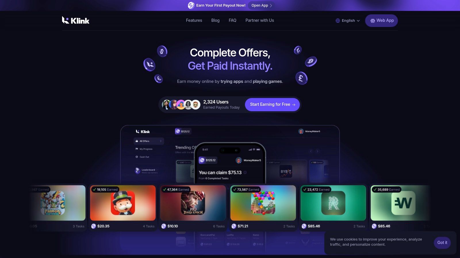 A visual showing how to earn money online with Klink Finance, one of the best money making apps for USA in 2026.