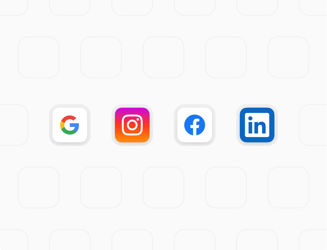Ad platform icons including Google, Instagram, Facebook, and LinkedIn for audience targeting