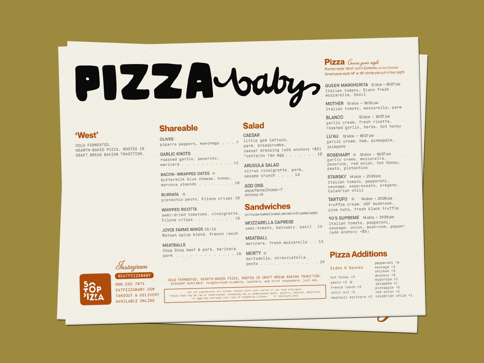 Pizza baby west location menu view
