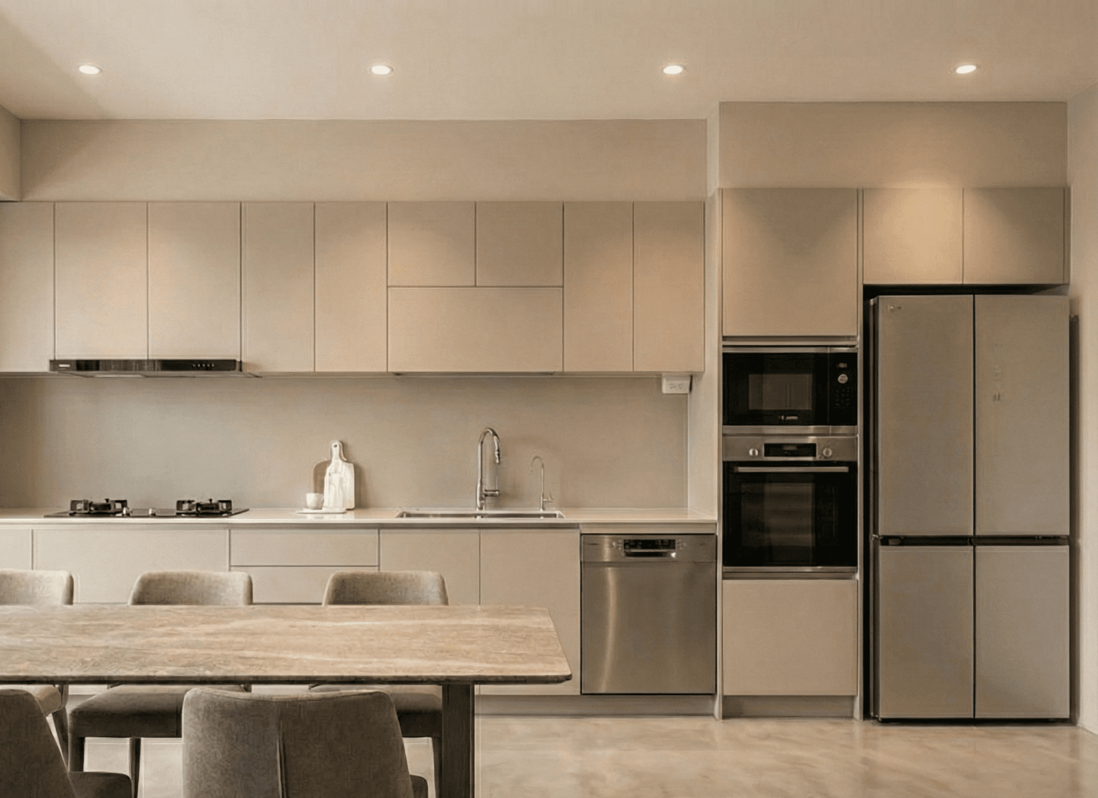 living room with brown sofa and glass window