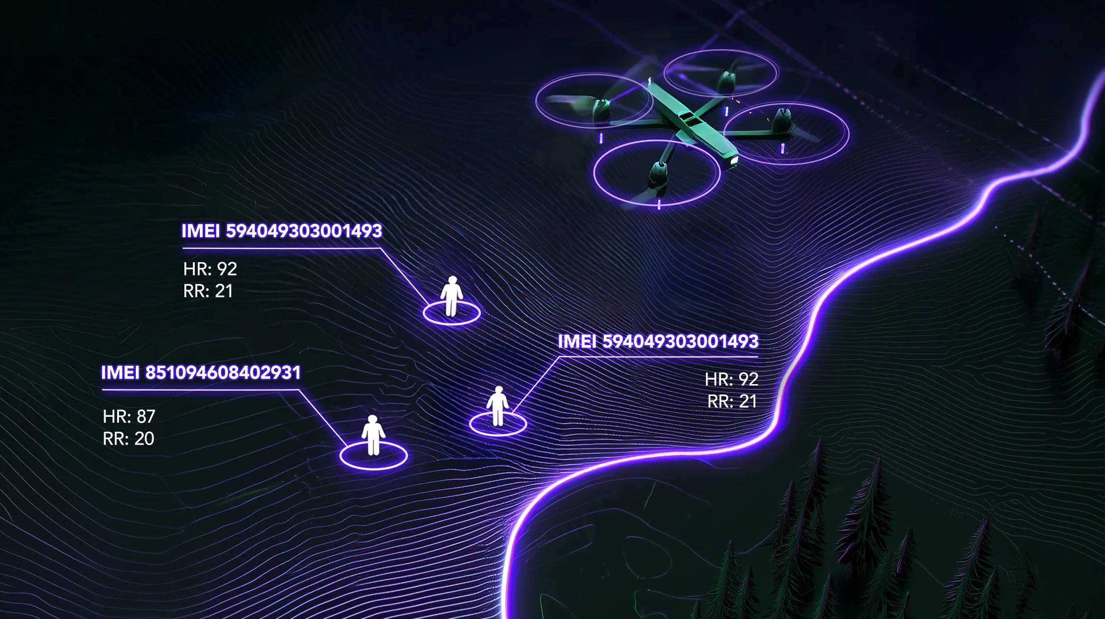Network map showing connected sensors and detection zones