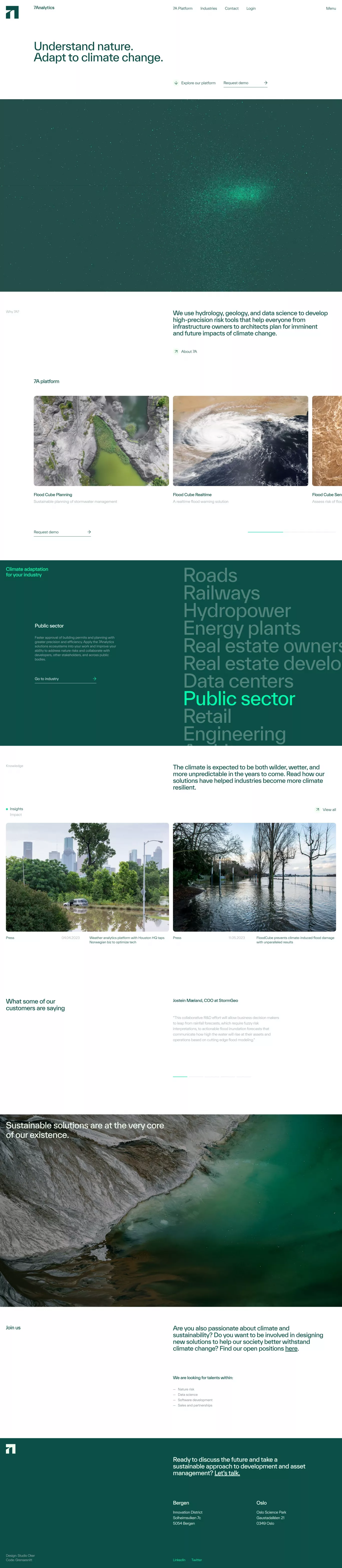 7Analytics landing page screenshot showcasing Tech and Nature design