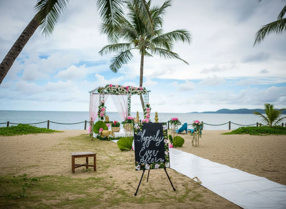 A beachside wedding setup in Fiji