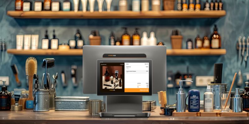 A StoreHub POS in a barber shop