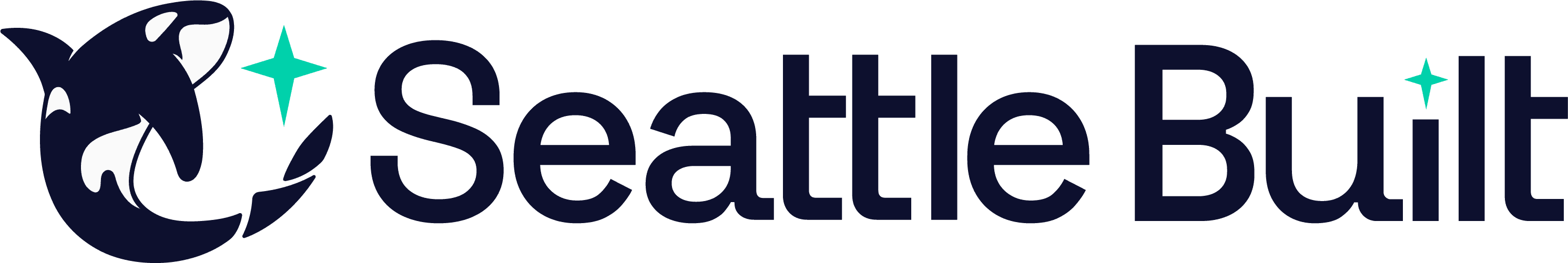 The Seattle Built logo featuring an orca with a star hovering above his tail. A matching star replaces the dot in the i of the word "Built".