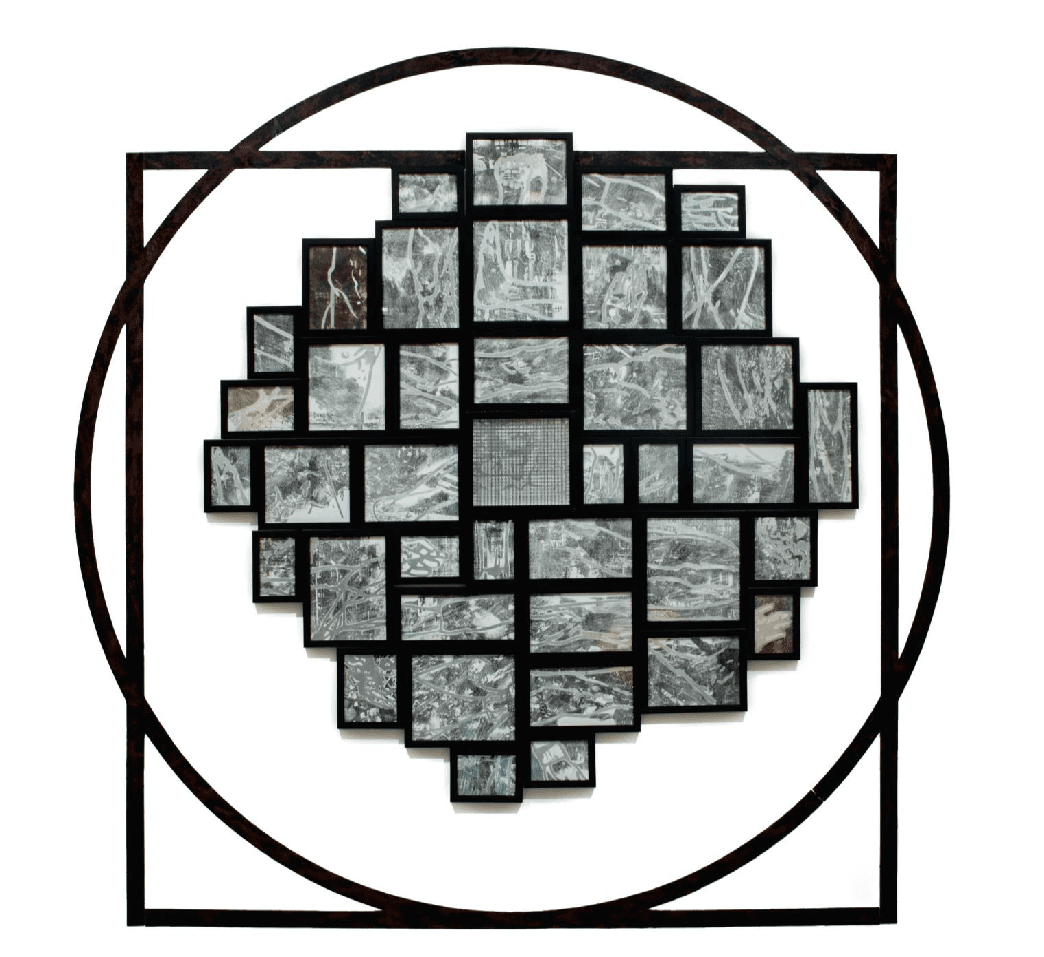 herd of sheep on road painting