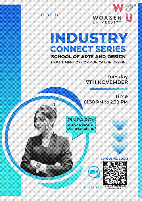 a poster of mine as a guest speaker on Industry connect series at Woxsen University