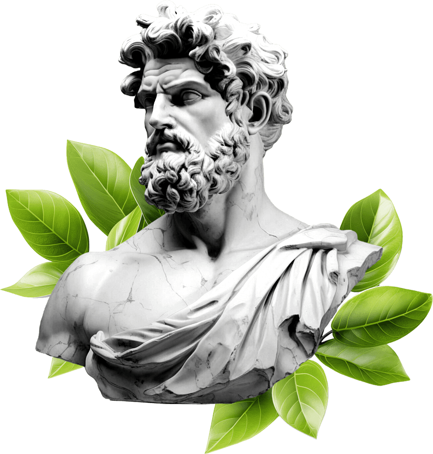 Busto de filósofo com folhas