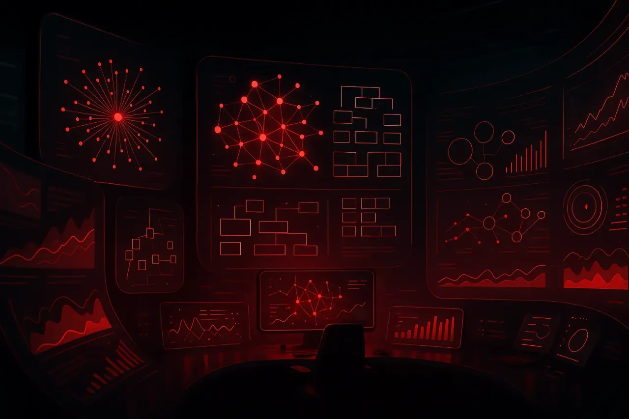 RockN' Socials digital marketing agency dashboard with red analytics displays.