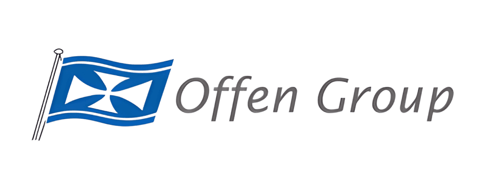 Logo of Offen Group featuring blue and white flag imagery alongside the company name.