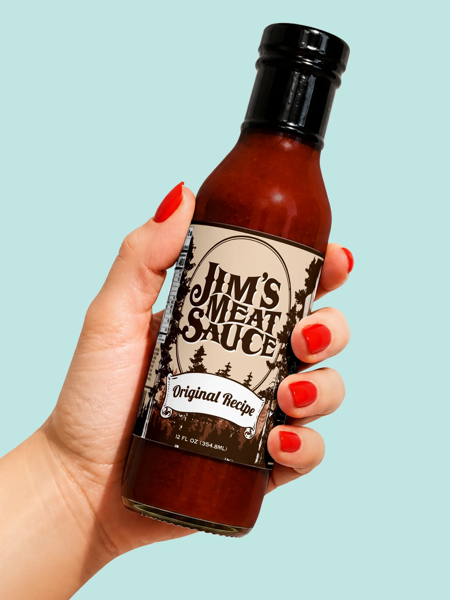 Jim's Meat Sauce original recipe bottle packaging mockup