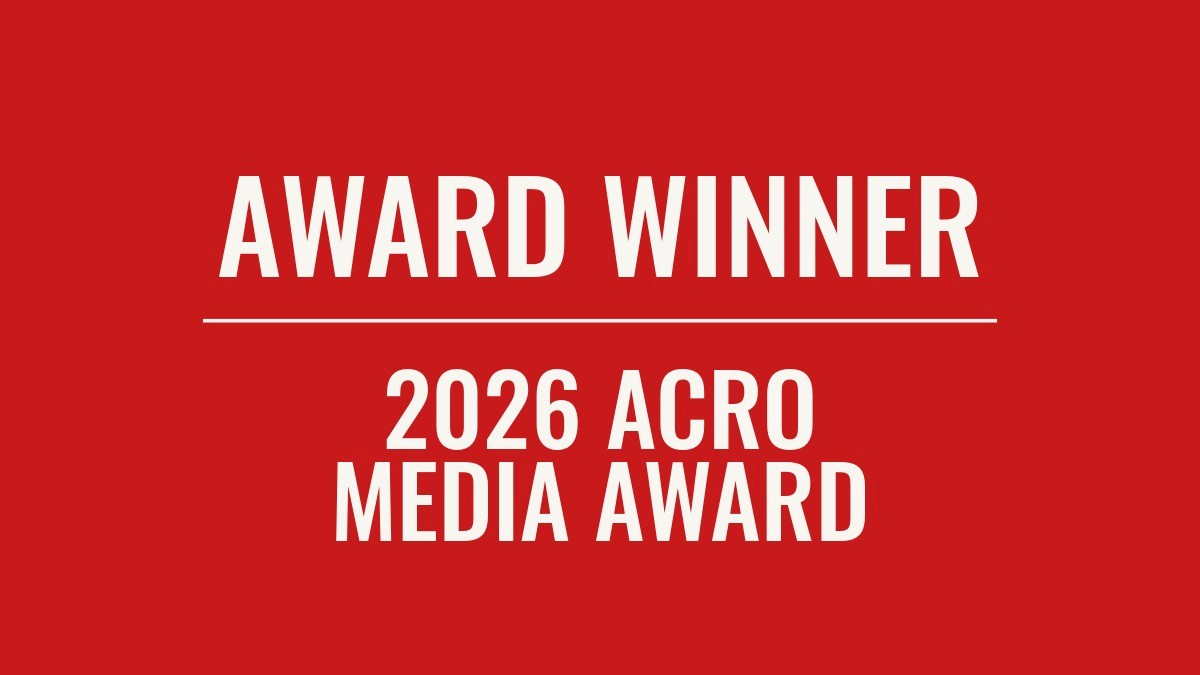 Image that says "Award winner 2026 acro media award" for the value health voices podacst.