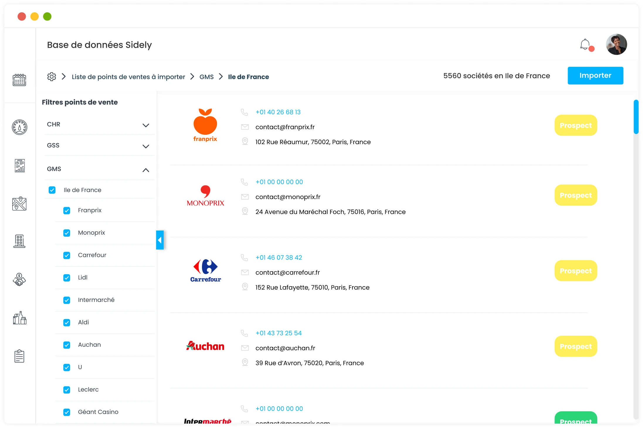 Exemple base de donnée dans le CRM Sidely