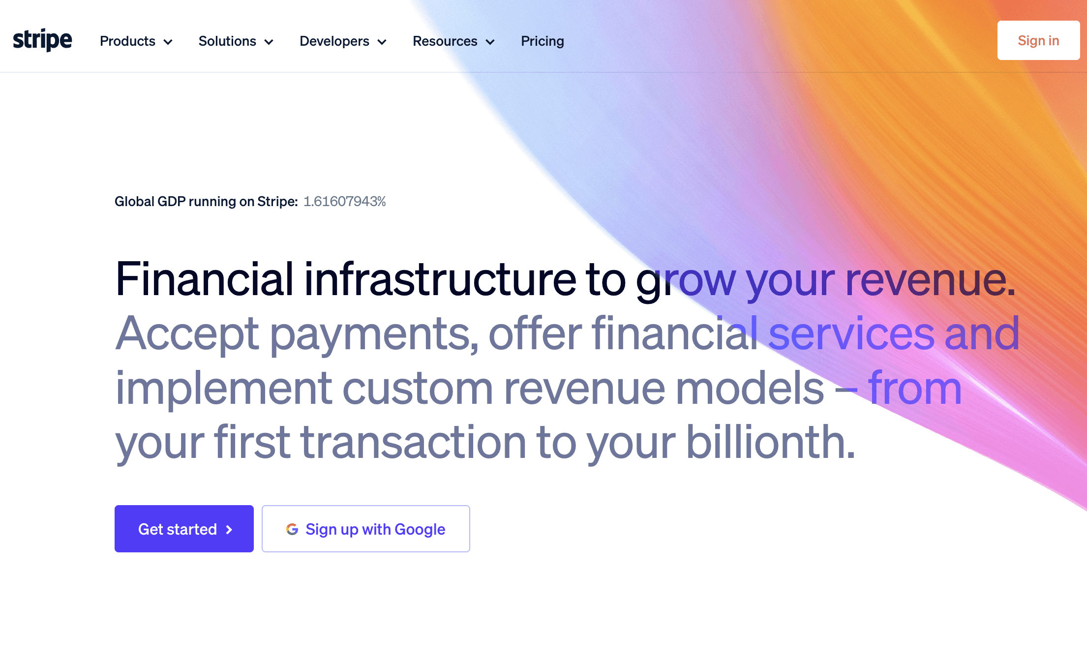 Stripe page hero example
