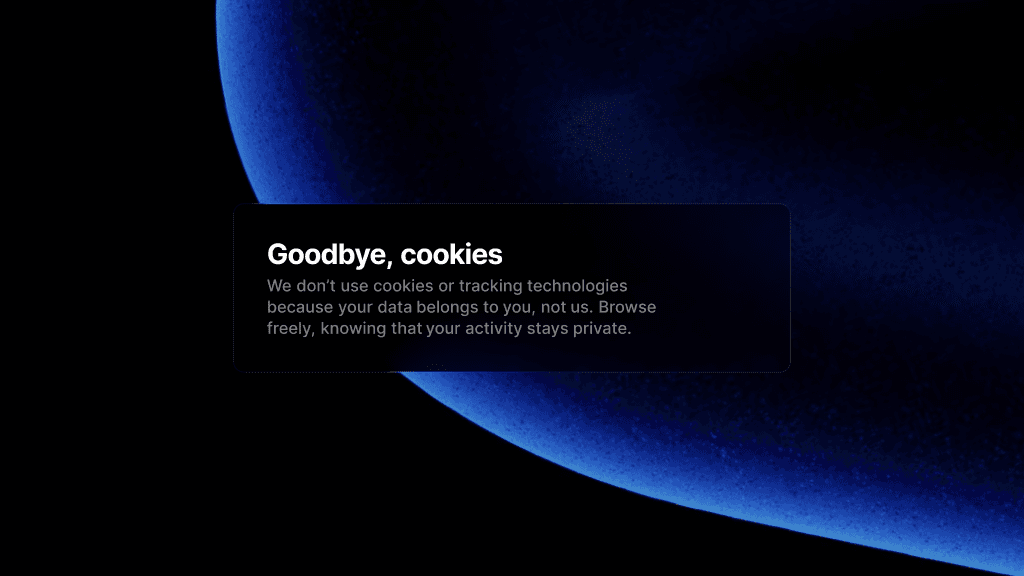 Hinweis Goodbye, cookies von Framer Analytics: keine Cookies oder Tracking-Technologien im Einsatz