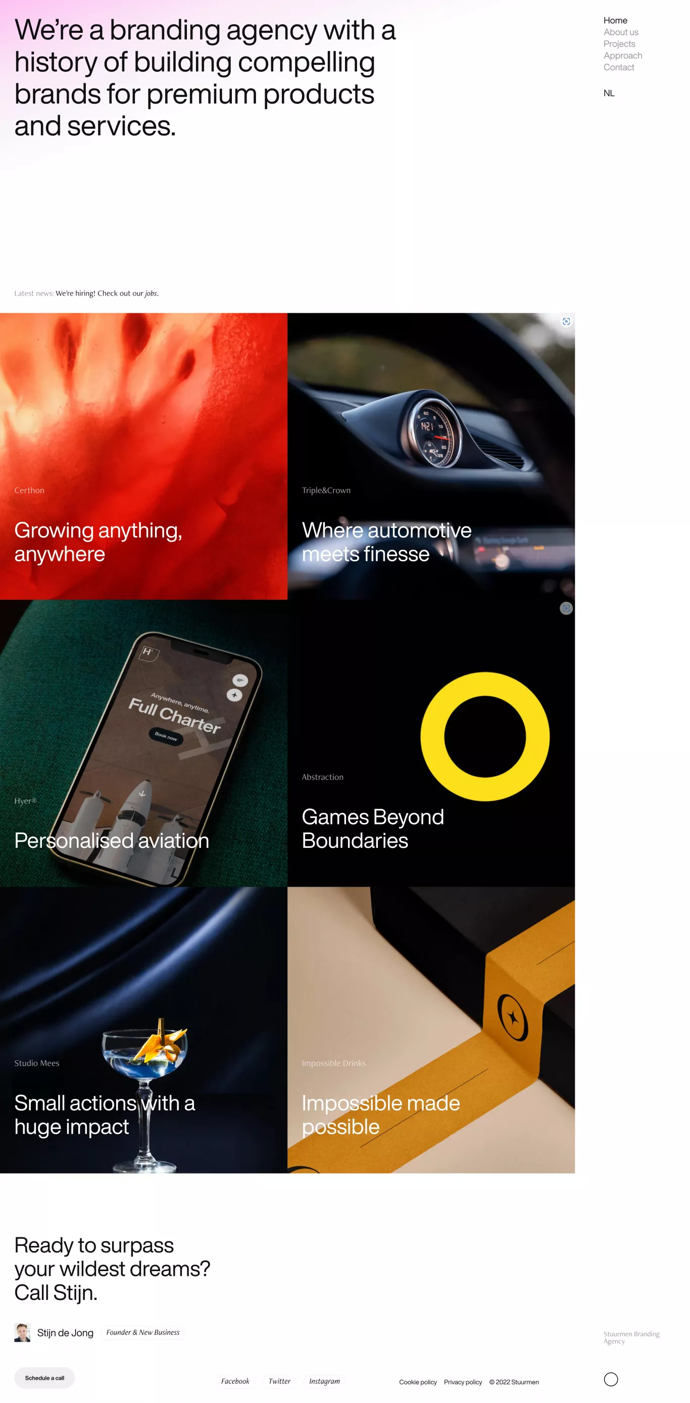 Stuurmen Branding Agency · Eindhoven portfolio page screenshot showcasing Design and Tech design