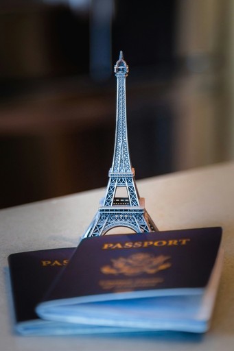 eiffel tower scale model on a french passport