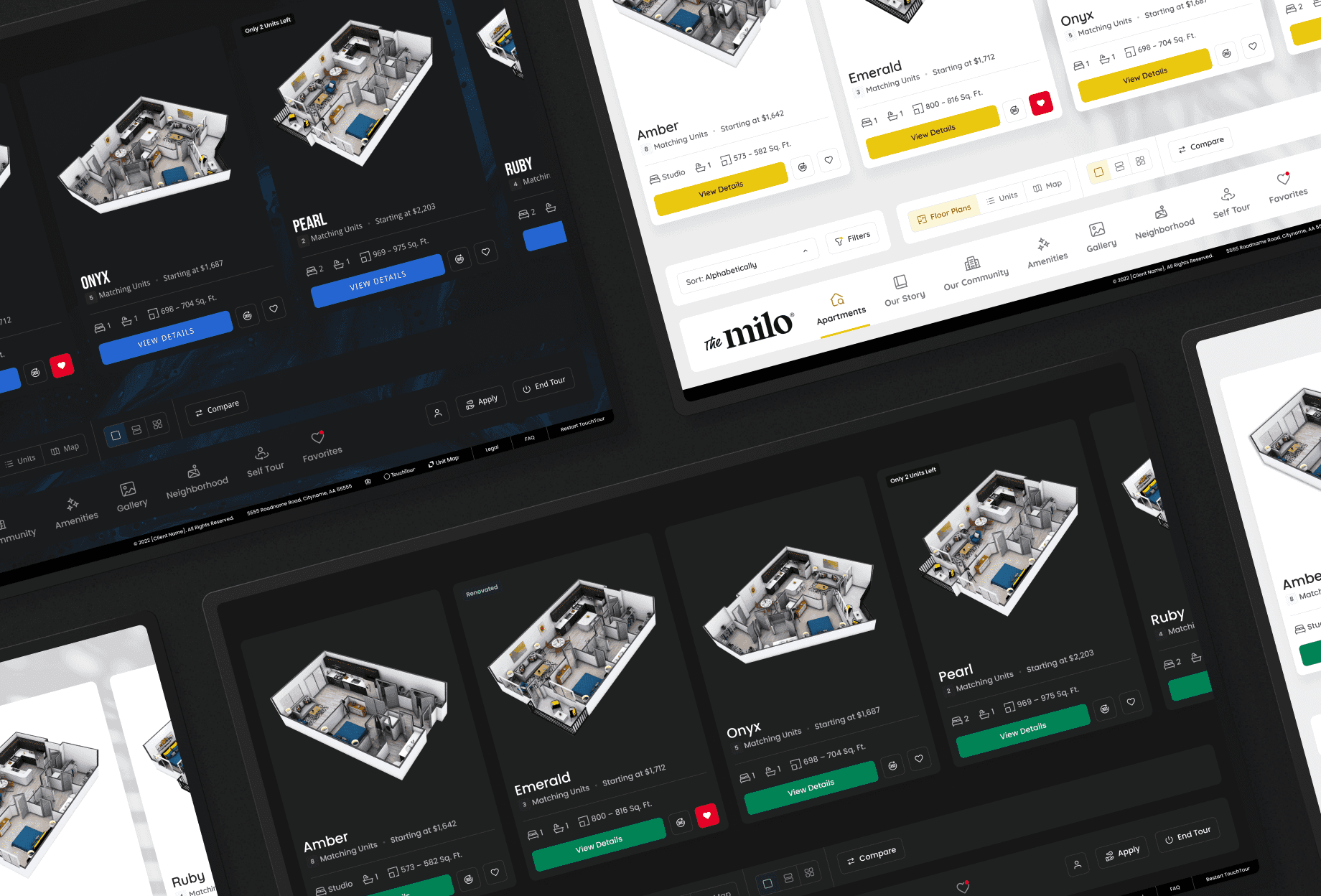 Collage showing various brand applications being applied to TouchTour.