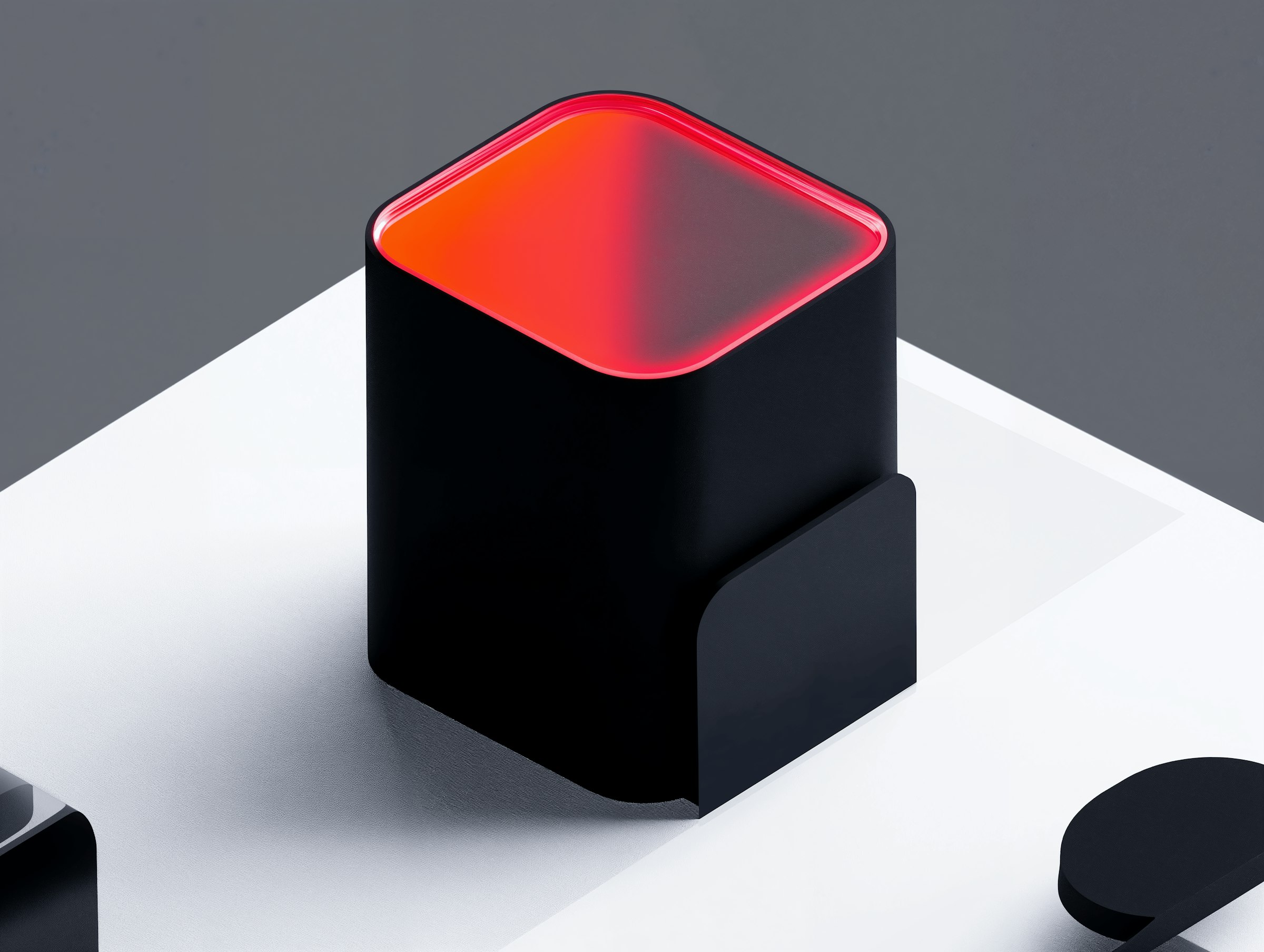 Red and black 3D cube mockup on a table