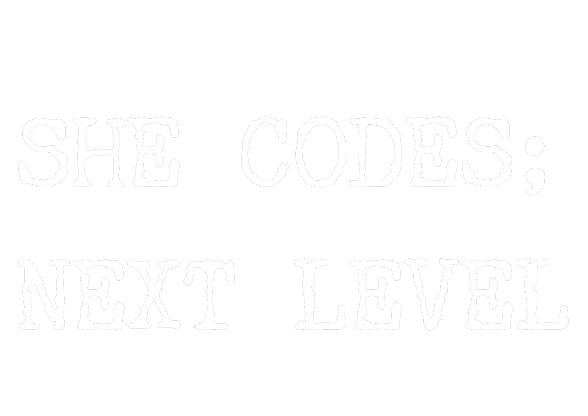 Text graphic reading "SHE CODES: NEXT LEVEL" in a bold font on a gray background.