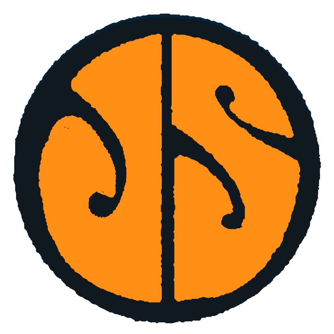 A stylized logo featuring abstract shapes representing movement and connection, designed in black against a white background.