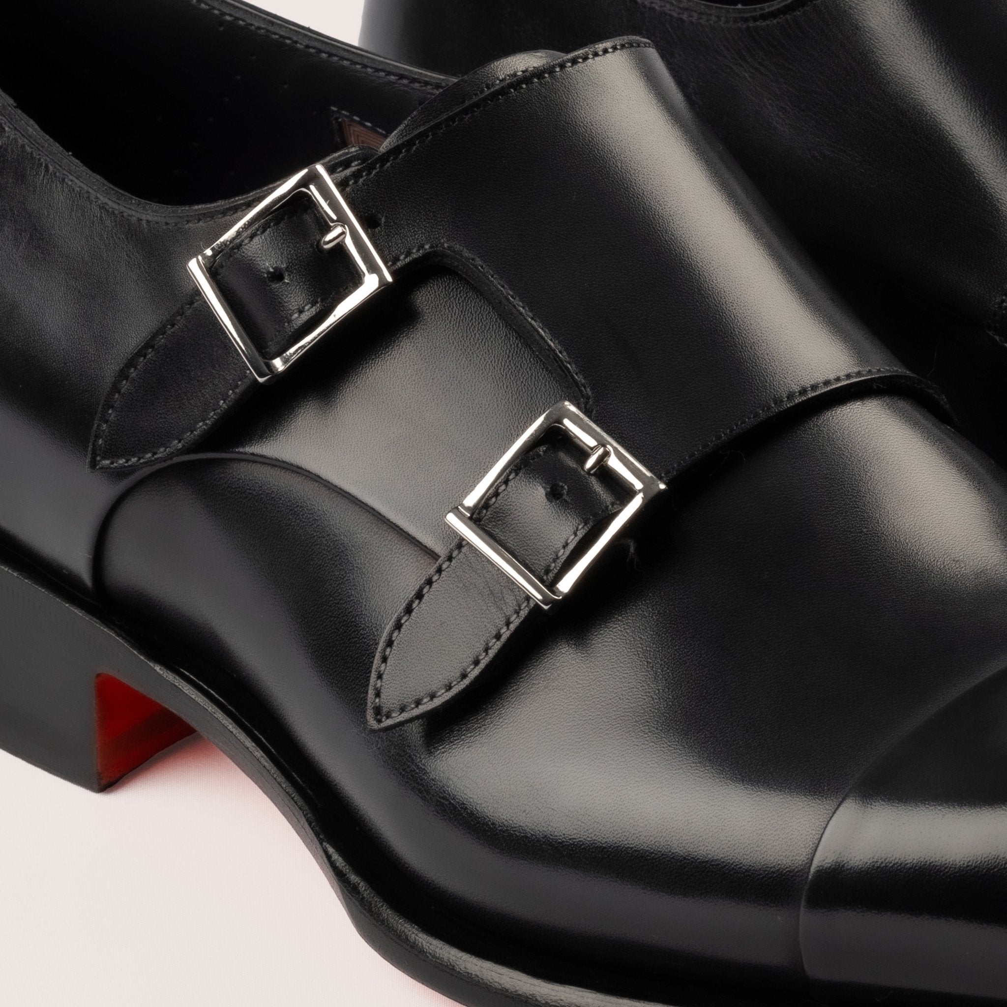 Men’s polished blue leather double - buckle shoe - Mandelli UK