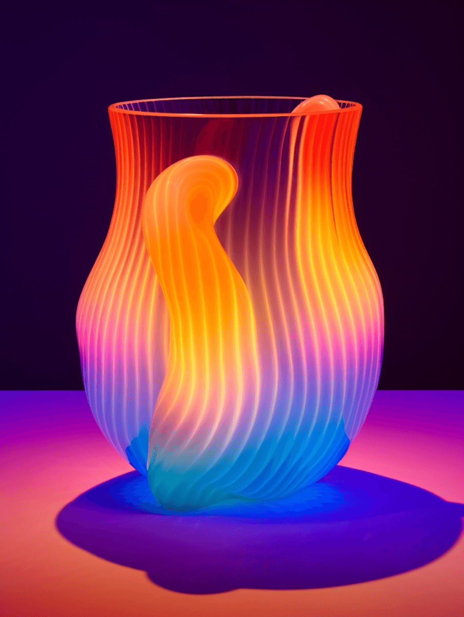 Wavy glowing vase on table.