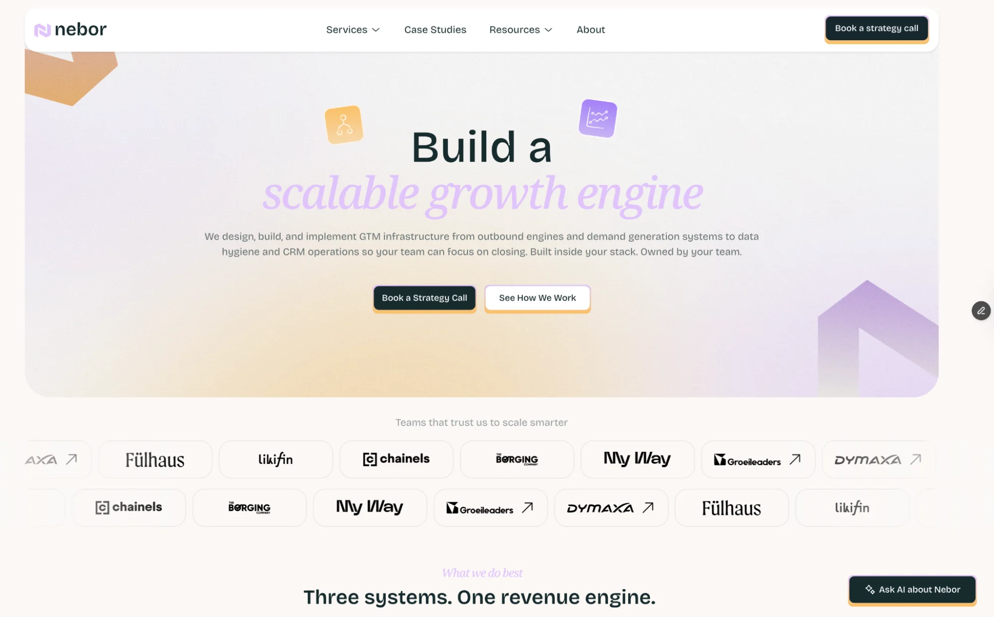 Nebor homepage: B2B GTM systems and sales automation agency