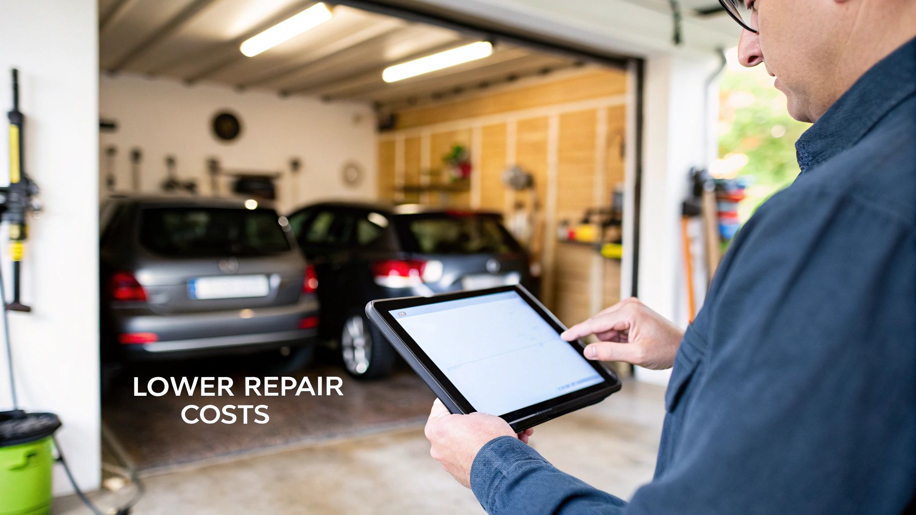 A person holding a DIY windshield repair kit next to their car.