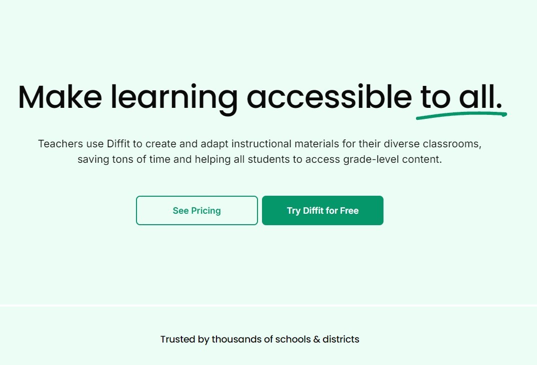 Diffit AI tools for education platform helping teachers create accessible instructional materials for diverse classrooms