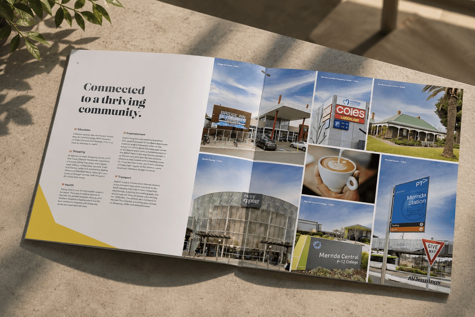 Open Aspect, Mernda brochure spread showing the local area and amenities