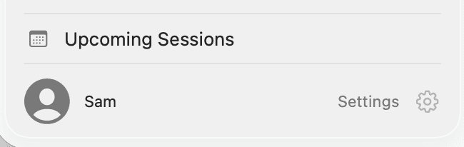 The bottom-left of AirNote’s sidebar, showing Sam’s profile and the Settings button beside a cog icon.