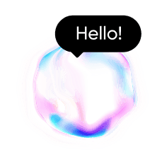 AI orb with chat bubble saying "hello"