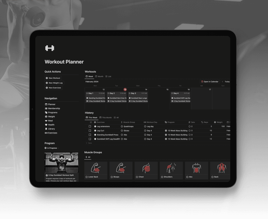 Notion Workout Planner