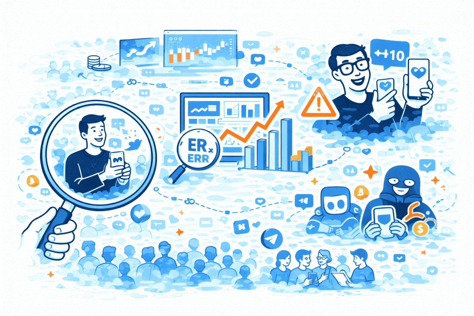 The illustration shows the process of selecting the right web3 KOLs for a campaign and how to find the most suitable ones