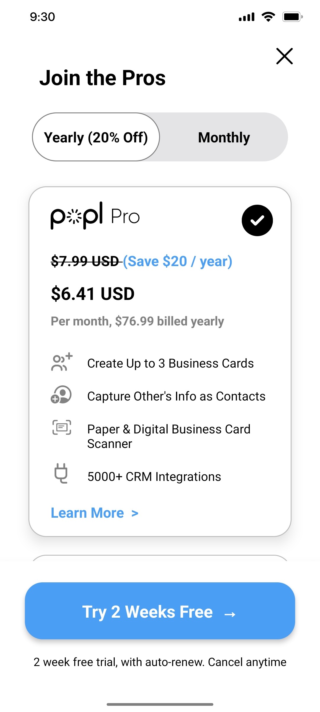 Popl Join The Pros Screen