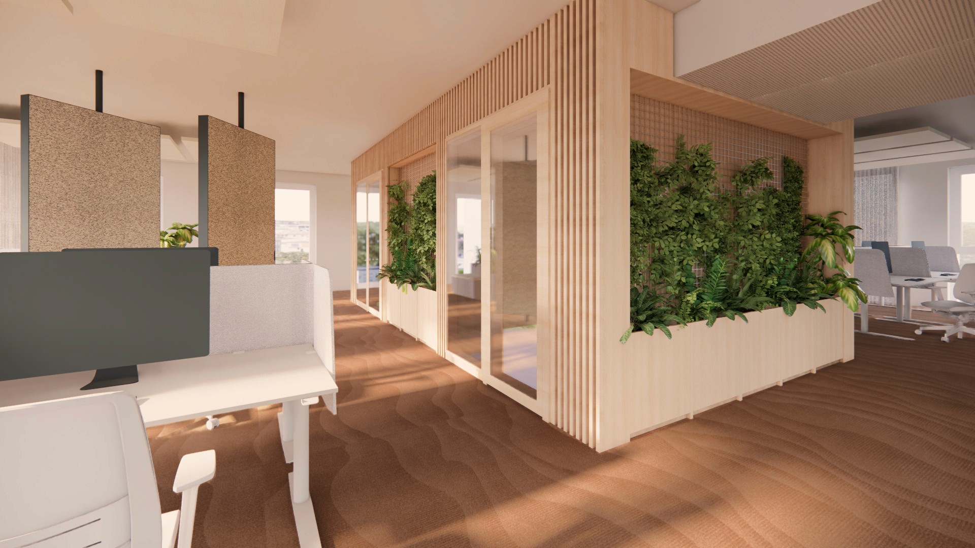 Innenarchitektur für New Work: Offene Arbeitsbereiche mit klarer Zonierung, kollaborativen Flächen und ruhigen Rückzugsorten