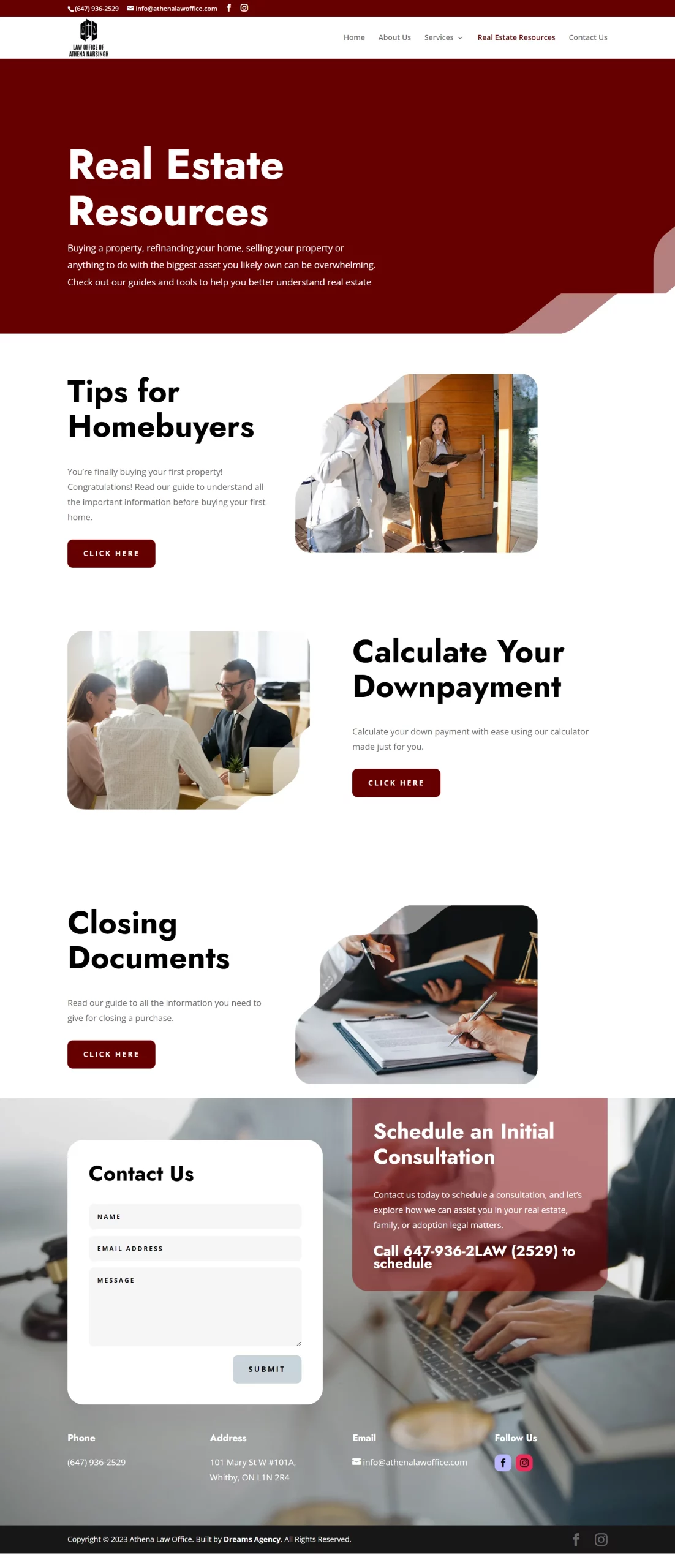 Real State Office Us page for Athena Law website developed & designed by Dreams Agency Mississauga, Ontario